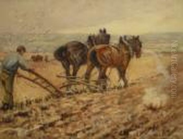 Ploughing Teams Oil Painting by James William Booth