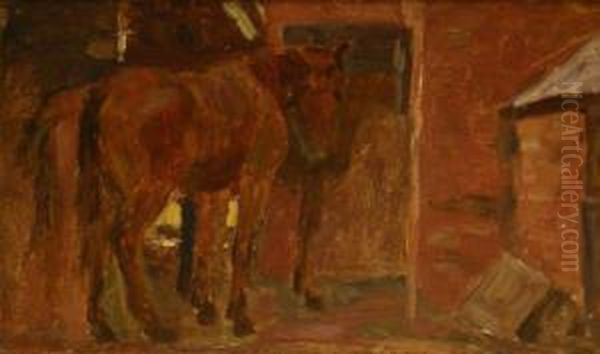 Pony In Stable Setting Oil Painting by James William Booth