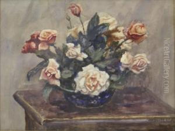 Still Life Of Roses Oil Painting by James William Booth