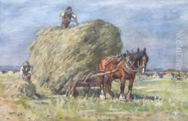 Haytime Oil Painting by James William Booth