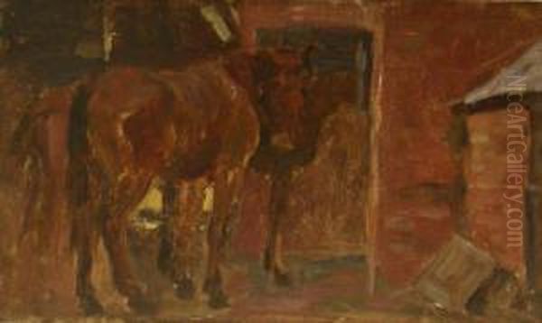 Pony In Stable Setting Oil Painting by James William Booth