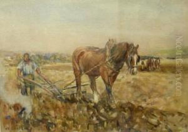 Ploughing Teams Oil Painting by James William Booth