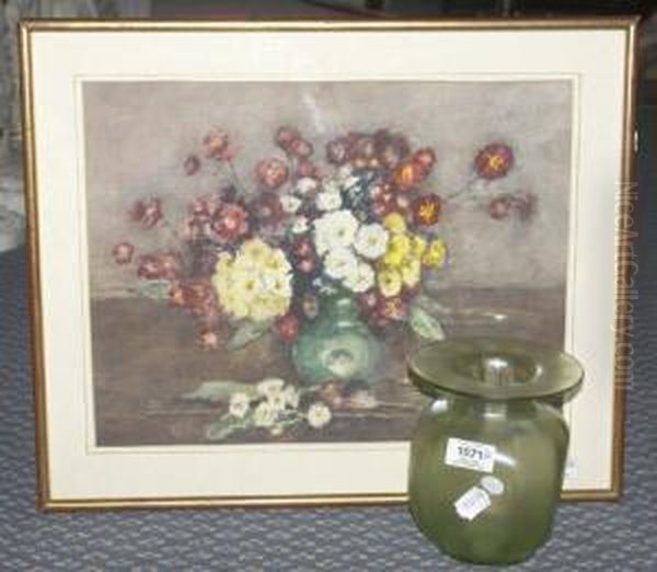 R.cam.a., R.c.a. Still Life Of 
Flowers In A Green Glass Vase Signed, Pencil And Watercolour, 32cm By 
41.5cm *the Work Is Sold Together With The Original Green Glass Vase In
 Which The Flowers Are Depicted Oil Painting by James William Booth