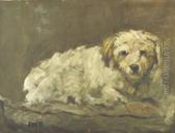 R.cam.a., R.c.a. Study Of A 
Terrier Laying On A Blanket Signed With The Artist's Initials Oil Painting by James William Booth