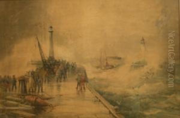 Steam Paddle Tug Returning To Whitby Harbour Oil Painting by Frederick William Booty