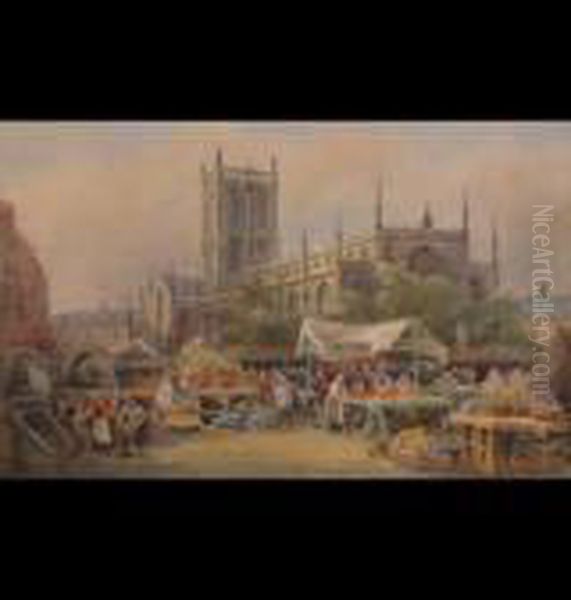 Market Day Near Holy Trinity Oil Painting by Frederick William Booty