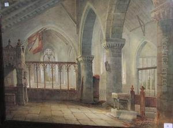 Church Interior Oil Painting by Frederick William Booty