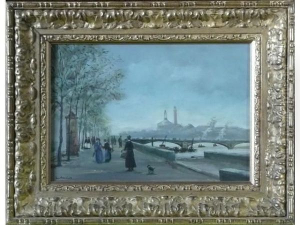 Paris, Les Quais Et La Seine. Oil Painting by Paris Bordone