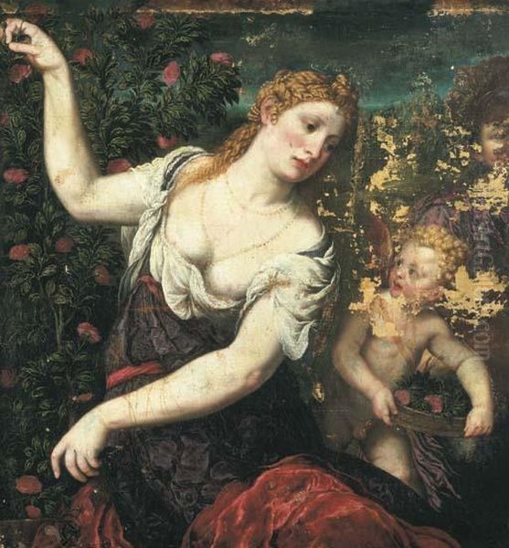 Venus And Cupid Oil Painting by Paris Bordone