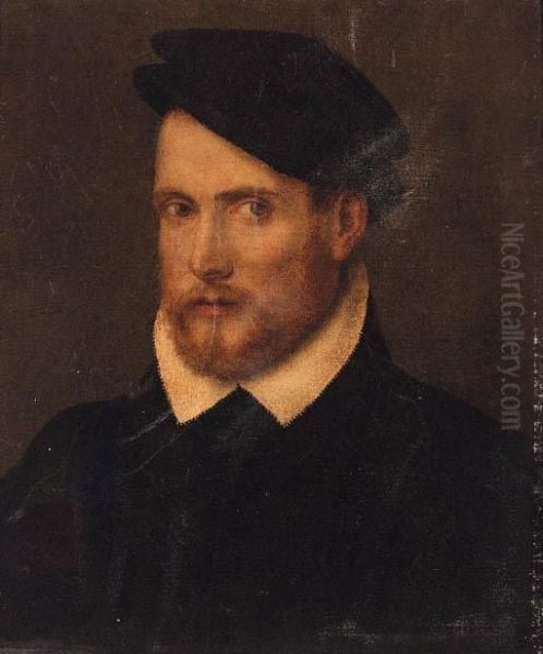 Portrait Of A Nobleman, Bust-length, In A Black Cap Oil Painting by Paris Bordone