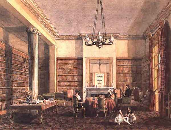 The library at Thirlestaine House, Cheltenham Oil Painting by Harriet Rushout Bowles