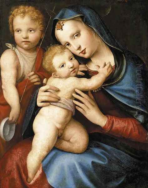 Madonna and Child with the Infant St John the Baptist c. 1524 Oil Painting by Andrea del Brescianino