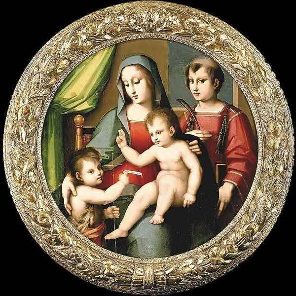 Madonna and Child with the Infant St John and St Peter Martyr Oil Painting by Andrea del Brescianino