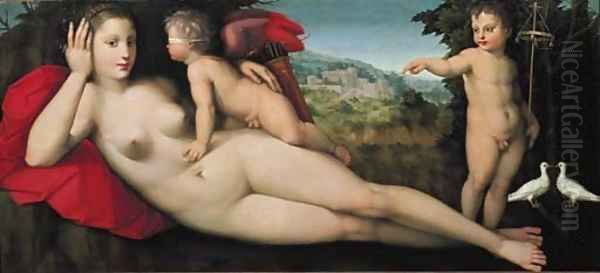 Venus with Sacred and Prophane Love Oil Painting by Andrea del Brescianino