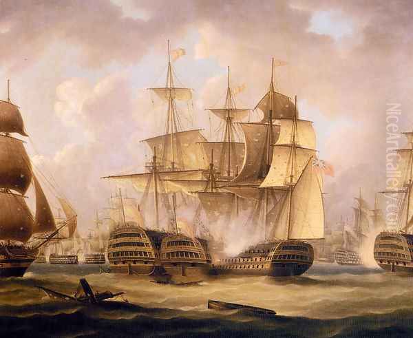 The Battle Of Cape St. Vincent, February 14, 1797, The San Nicolas And The San Josef Oil Painting by Thomas Buttersworth