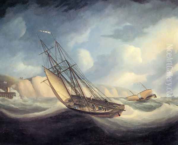 The Rapid Schooner and Deal Lugger off the South Foreland Oil Painting by Thomas Buttersworth