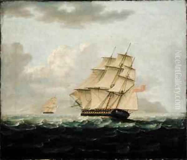 A British Frigate in Pursuit of a French Frigate Oil Painting by Thomas Buttersworth