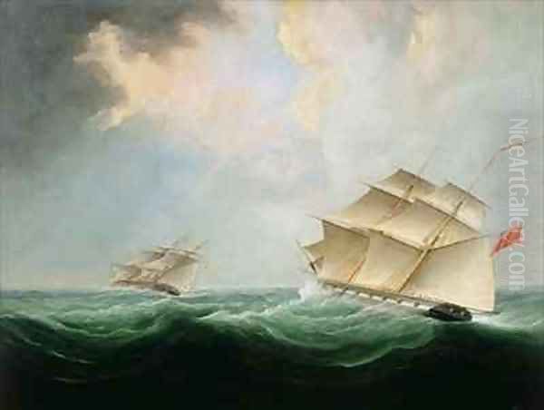 A Naval Brig Pursuing another Brig Oil Painting by Thomas Buttersworth