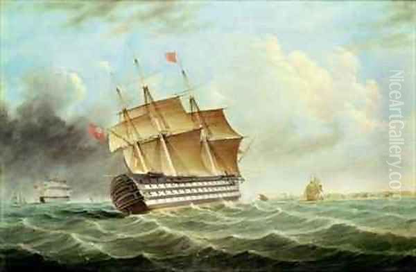 British Man o War Oil Painting by Thomas Buttersworth