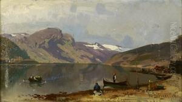 Fra Kroken I Sogn 1876 Oil Painting by Fredrik Borgen