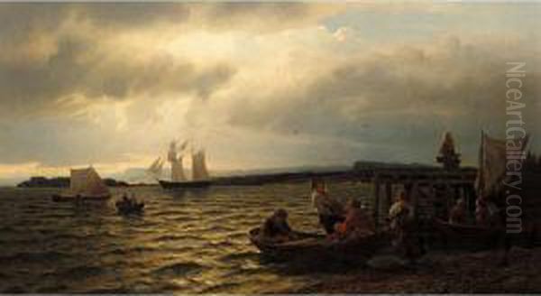 Landing The Catch Oil Painting by Fredrik Borgen