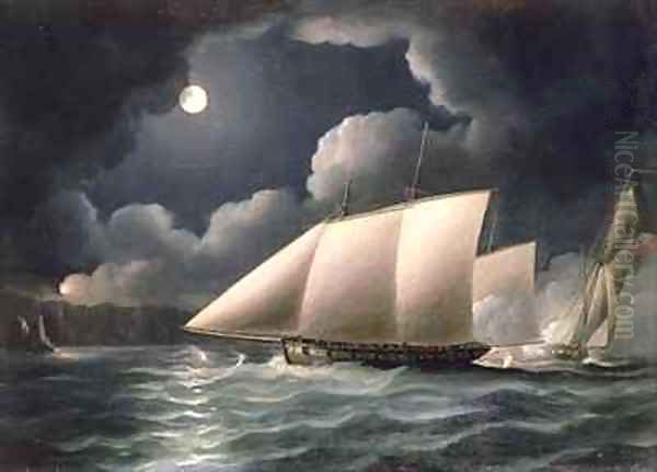 Smugglers and Revenue Cutter Oil Painting by Thomas Buttersworth