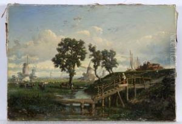 Deux Vues Des Environs D'utrecht Oil Painting by Auguste Borget