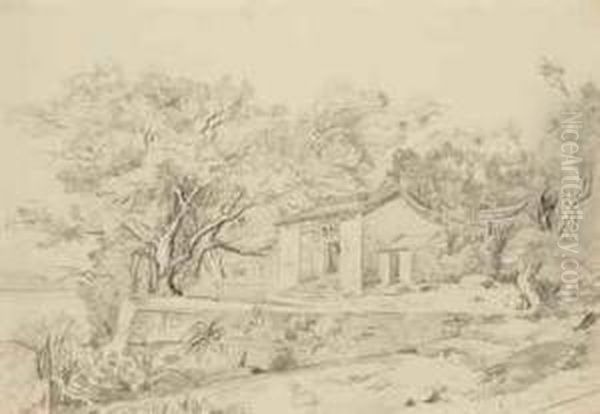 Pagode Entre Les Arbres Dans La Baie De Joss House Pres De Hongkong Oil Painting by Auguste Borget