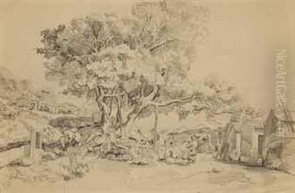 Chinois Discutant Sous Un Arbre Aux Abords D'un Village Oil Painting by Auguste Borget