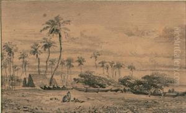 'plage D'honolulu Oahu' Oil Painting by Auguste Borget