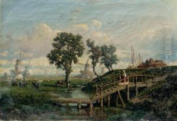 Landscape Near Utrecht Oil Painting by Auguste Borget