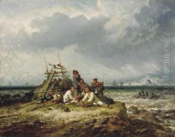 Tanka People On A Windswept Shore Oil Painting by Auguste Borget