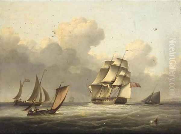 An outward-bound frigate running down the Channel Oil Painting by Thomas Buttersworth