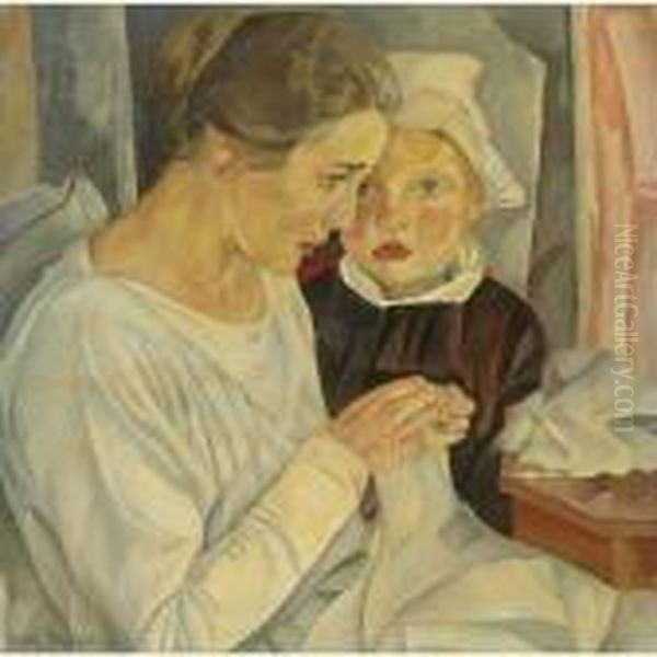 Mother And Child Oil Painting by Dmitrievich Grigor'Ev Boris