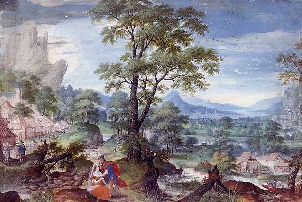 An Extensive Wooded Valley With Judah And Tamar In The Foreground Oil Painting by Frans Boels