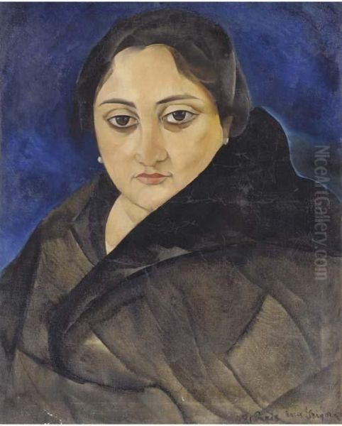 Portrait Of A Lady With Dark Eyes Oil Painting by Dmitrievich Grigor'Ev Boris