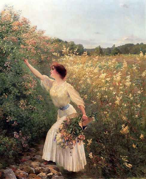 Picking Flowers Oil Painting by Pierre Andre Brouillet