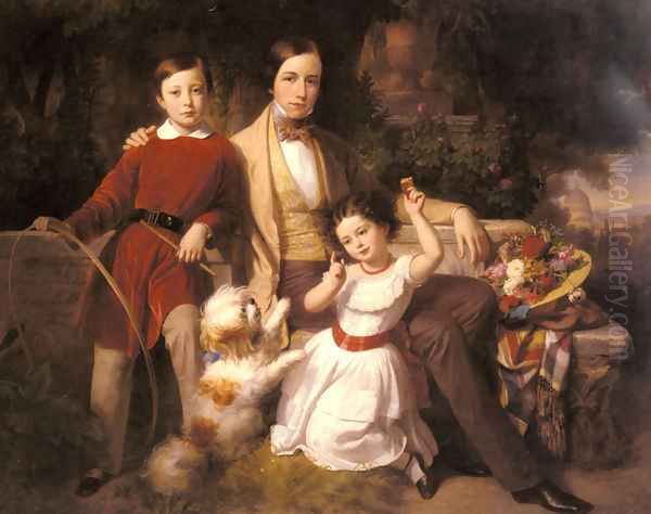 Group Portrait With The Prince Valmontone, Gwendalina Doria-Pamphili And Bertram Talbot, In A Villa Garden Oil Painting by Carl Von Blaas