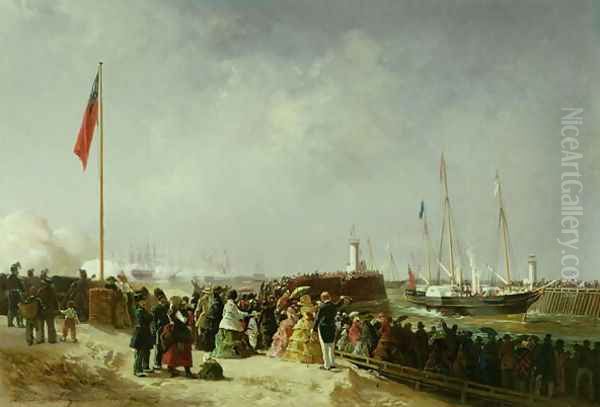 The Departure of the Steam Packet at Boulogne Oil Painting by Louis Bentabole