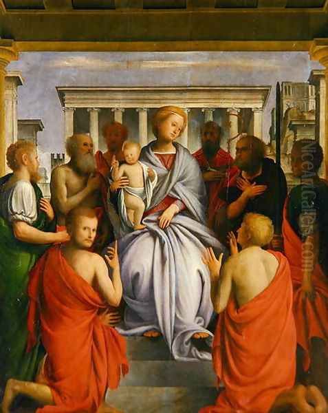 Madonna and Child with Eight Saints 1520s Oil Painting by (Bartolomeo Suardi) Bramantino