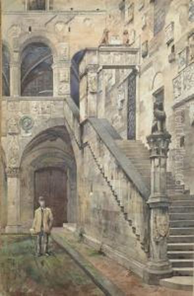 Cortile Del Bargello Oil Painting by Odoardo Borrani