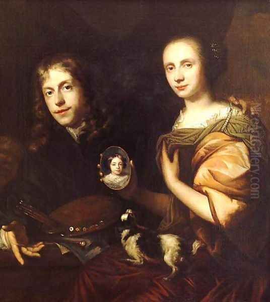 Self-Portrait with His Wife, Maria de Kinderen 1674 Oil Painting by Jan de Baen