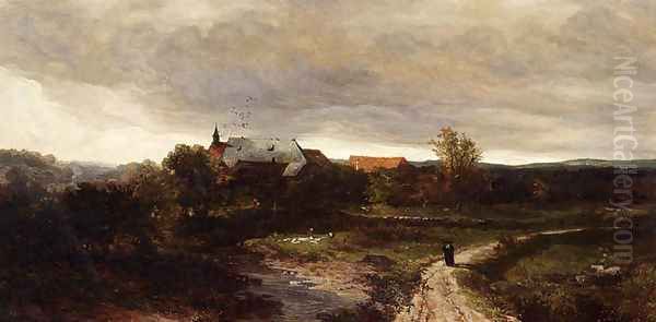 Before The Rain: The Monastry Santa Clara Near Wiesbaden Oil Painting by Johannes Warnardus Bilders