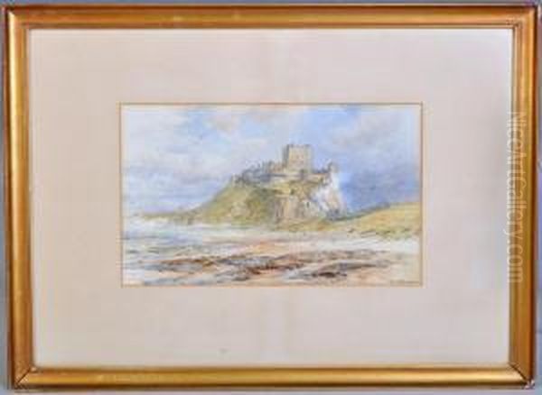 A Castle On A Hilltop In A Coastal Setting And A Coastal Town Oil Painting by William Henry Borrow