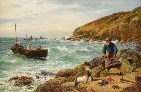 Fiskare Vid Klippig Kust Oil Painting by William Henry Borrow