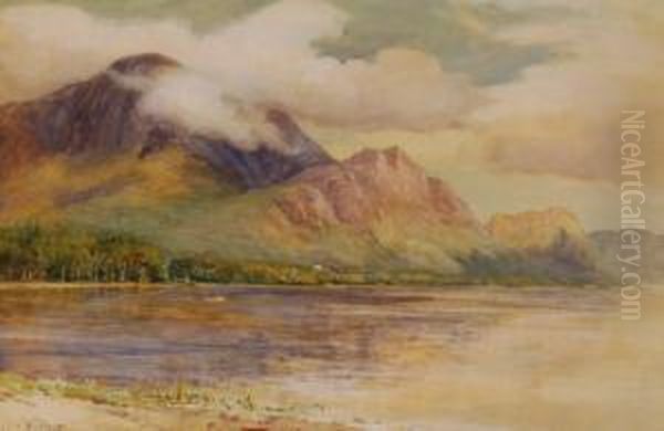 Highland Lakescene Oil Painting by William Henry Borrow