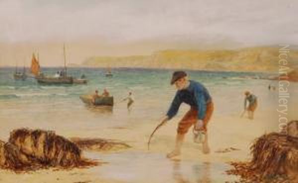 Fisherfolk On Thebeach Oil Painting by William Henry Borrow