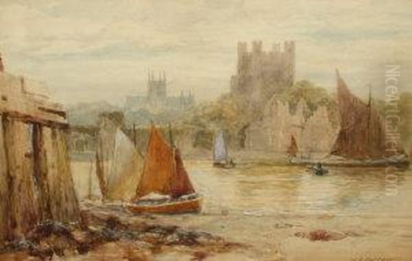 Act - Exh 1880-- 'rochester'; Watercolour, Signed, 20.5x31cm Oil Painting by William Henry Borrow