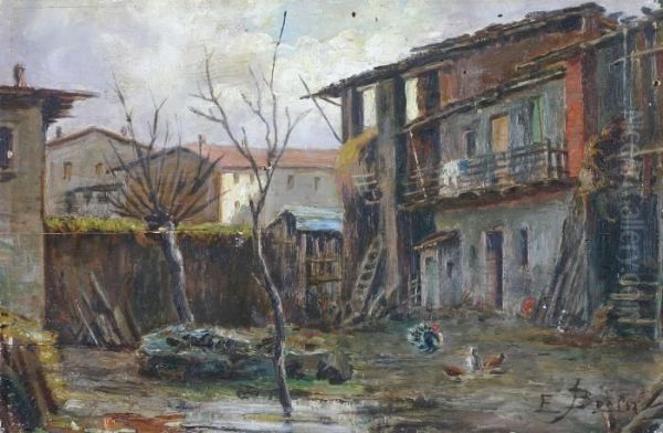 Cortile Di Cascina Oil Painting by Emilio Borsa