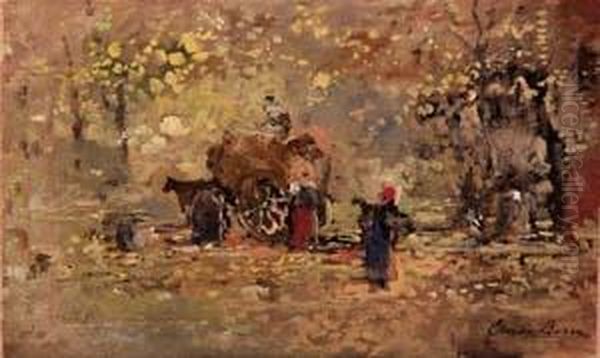 La Raccolta Del Fogliame Nel Parco Di Monza Oil Painting by Emilio Borsa